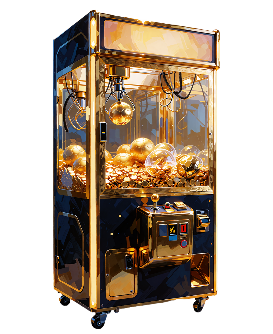 Złoty automat z chwytakiem Bonus Crab pełen złotych piłek, monet i kapsuł z nagrodami