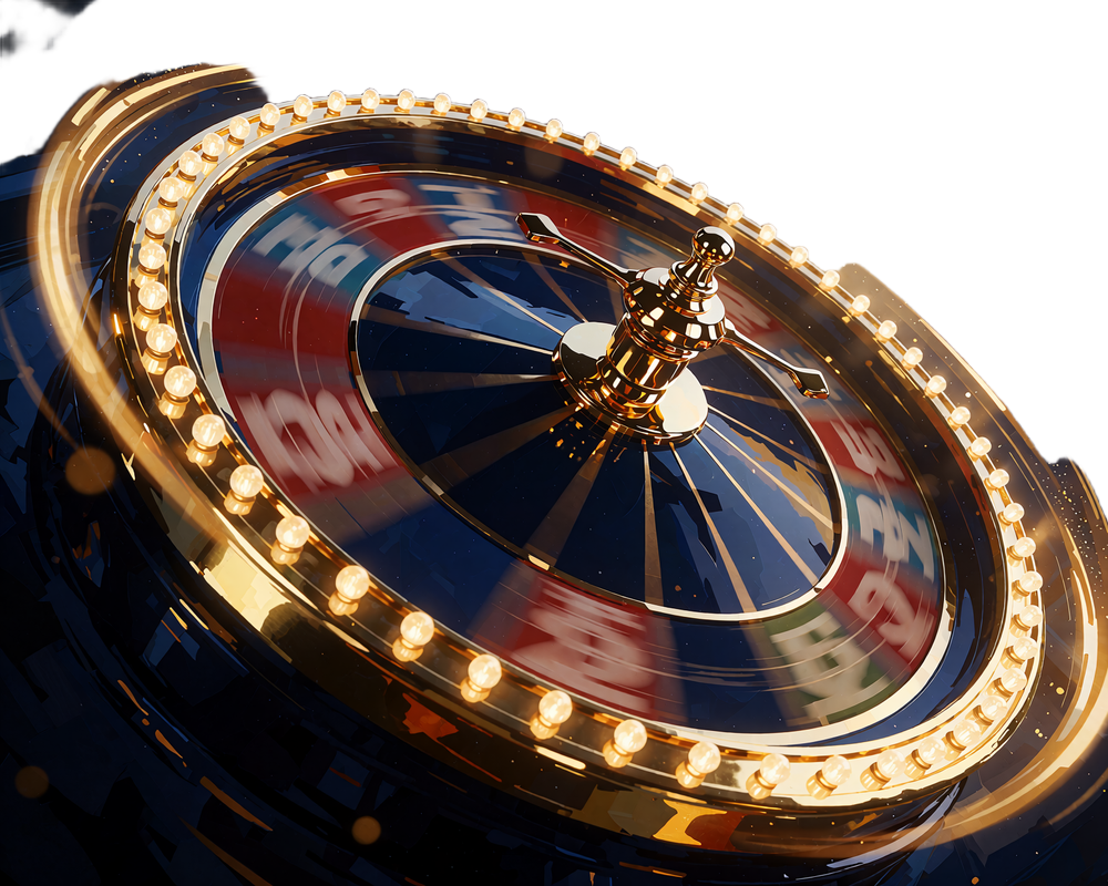 Obracające się koło nagr&oacute;d z granatowo-złotymi segmentami i świecącą obręczą - Wheel of Fortune w Golisimo Casino